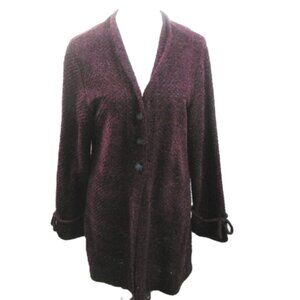 Vintage Monika Turtle Wine Long Button Front Cardigan Sweater Tie Cuff Sz Large